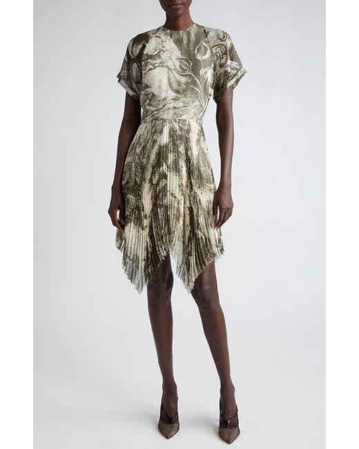 Jason Wu Collection Oceanscape Print Asymmetric Chiffon Dress Cream/Deep Olive