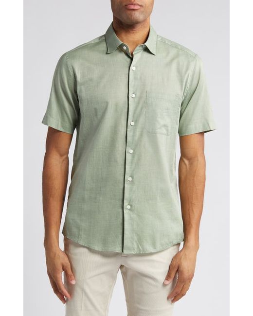 Scott Barber Heathered Chambray Short Sleeve Button-Up Shirt