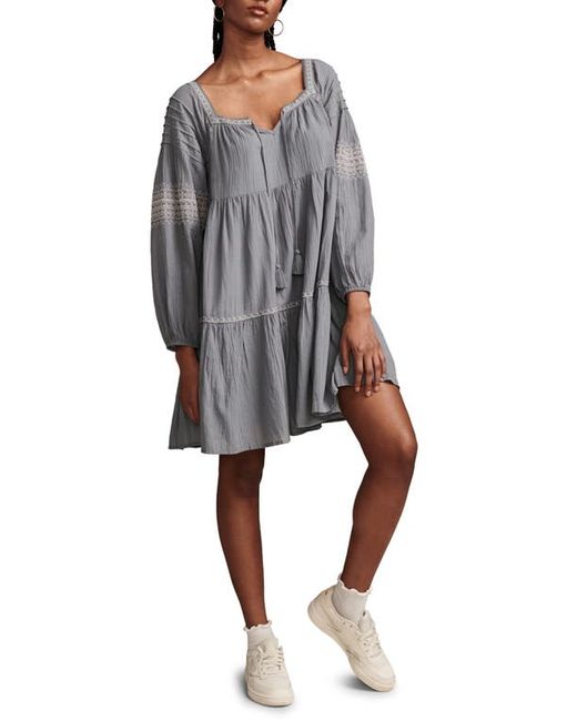 Lucky Brand Embroidered Long Sleeve Tiered Cotton Dress
