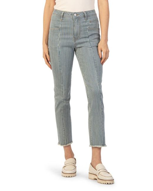 KUT from the Kloth Reese Frayed Stripe High Waist Ankle Slim Straight Leg Jeans