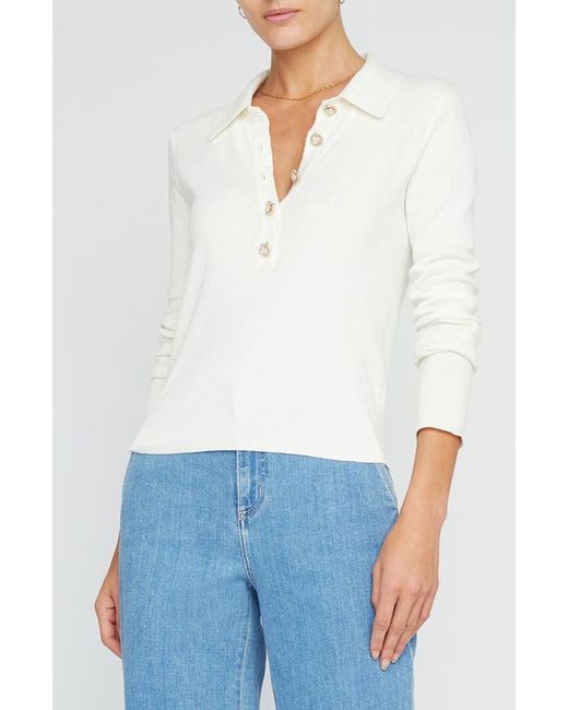 L'agence Sterling Crystal Button Cotton Blend Sweater Ivory Jewel