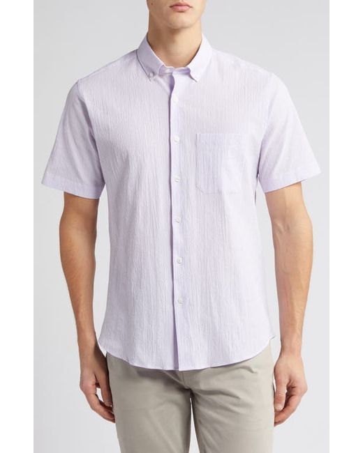Scott Barber Stripe Short Sleeve Cotton Seersucker Button-Down Shirt