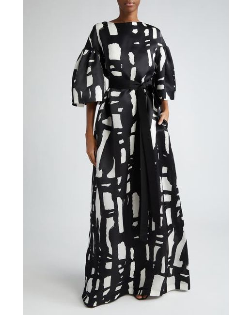 Max Mara Rubiera Abstract Print Belted Silk Satin Gown