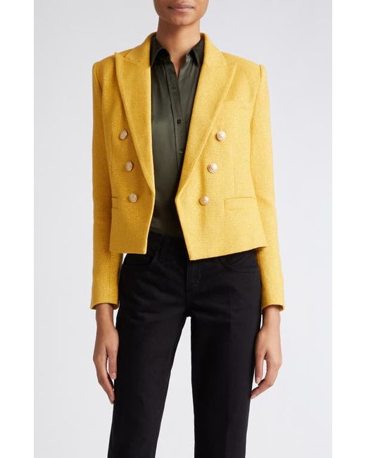 L'agence Brooke Metallic Double Breasted Crop Blazer Citrine/Gold
