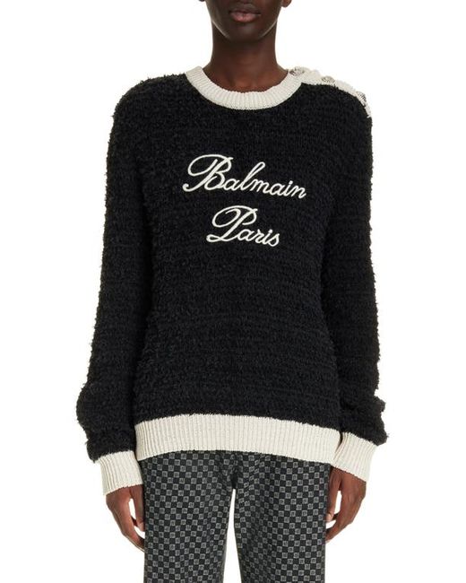 Balmain Signature Tweed Knit Sweater Eab Black