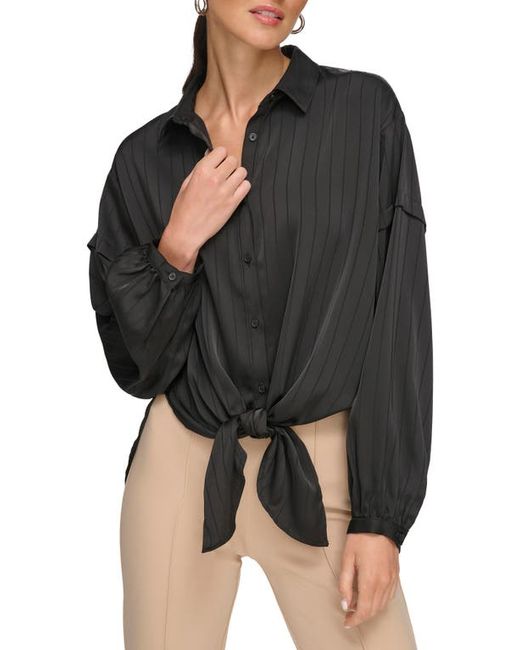 Dkny Stripe Jacquard Tie Hem Button-Up Shirt
