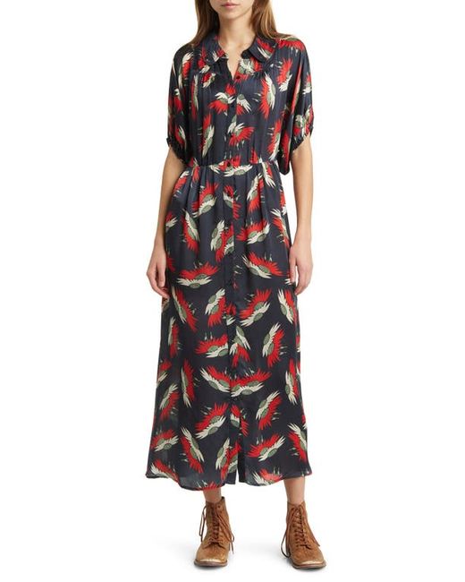 The Great . The Raven Floral Short Sleeve Satin Shirtdress