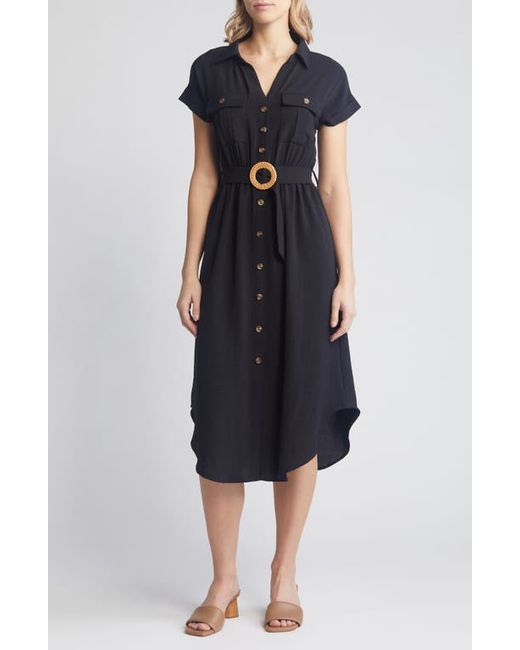 Zoe And Claire Belted Short Sleeve Shirtdress