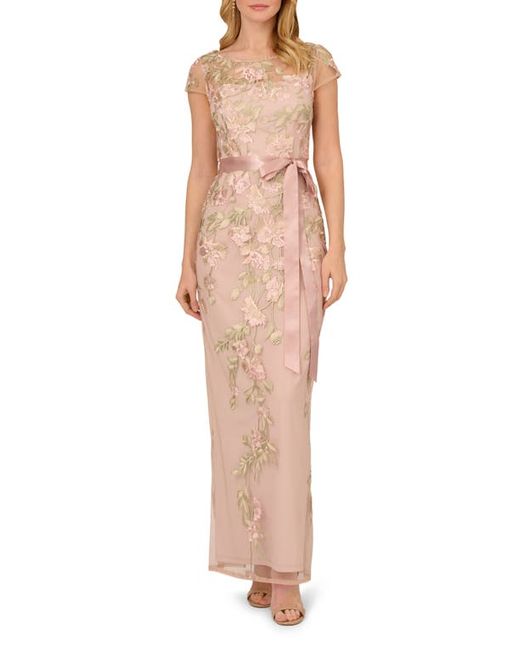 Adrianna Papell Floral Cascading Column Gown Blush/Nude Multi