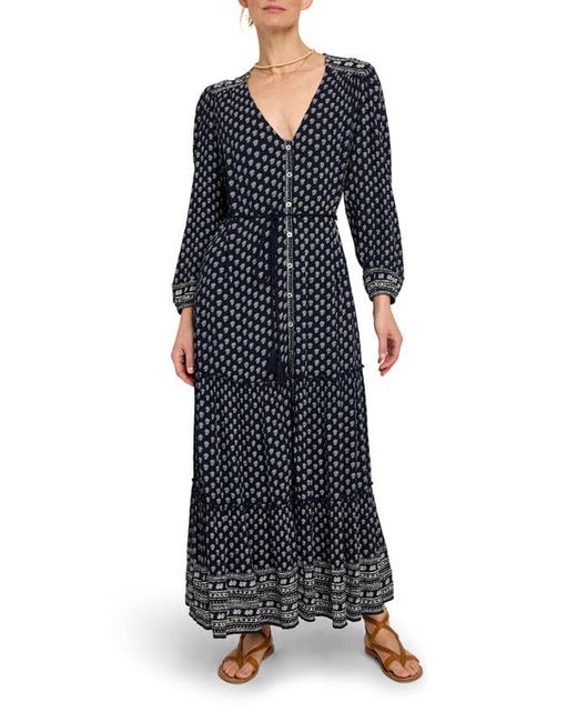 Faherty Orinda Belted Long Sleeve Button Front Maxi Dress