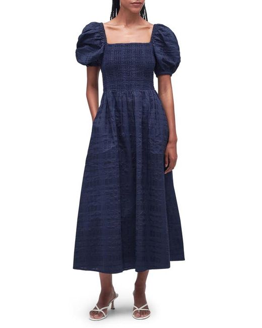 Barbour Macy Shirred Check Puff Sleeve Cotton Midi Dress