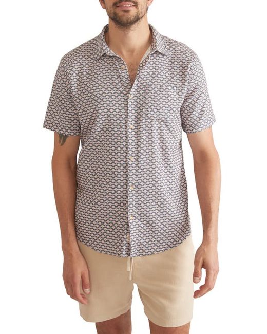 Marine Layer Wave Print Short Sleeve Stretch Button-Up Shirt