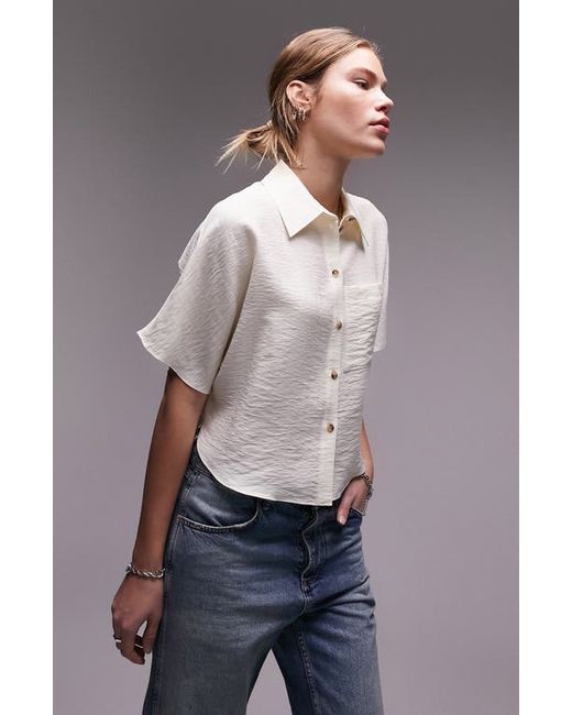 TopShop Crinkle Twill Crop Button-Up Shirt