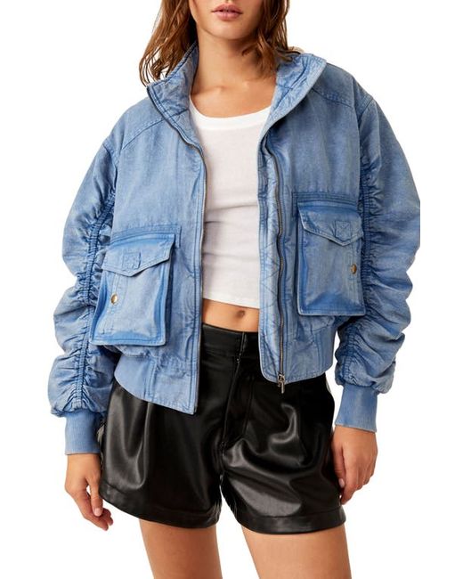 Free People Flying High Cotton Linen Bomber Jacket
