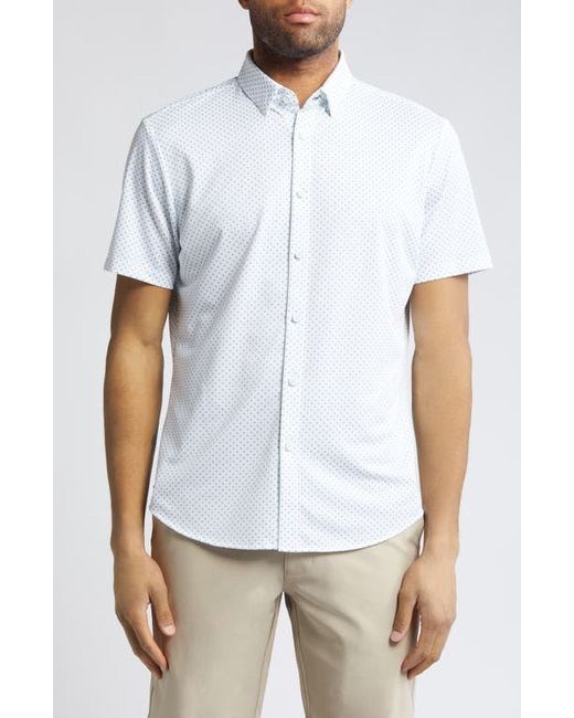 Mizzen+Main Haylard Dot Print Short Sleeve Performance Knit Button-Up Shirt White
