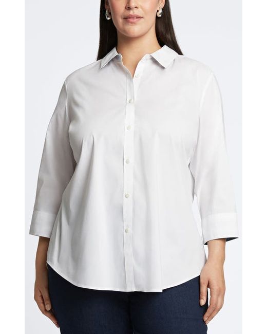 Foxcroft Margie Mix Stripe Detail Cotton Blend Sateen Button-Up Shirt