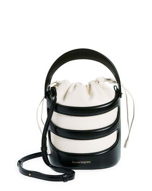 Alexander McQueen The Rise Leather Bucket Bag Black/Soft Ivory
