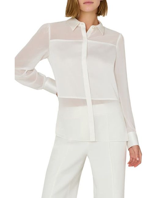 Milly Andy Semisheer Satin Button-Up Top