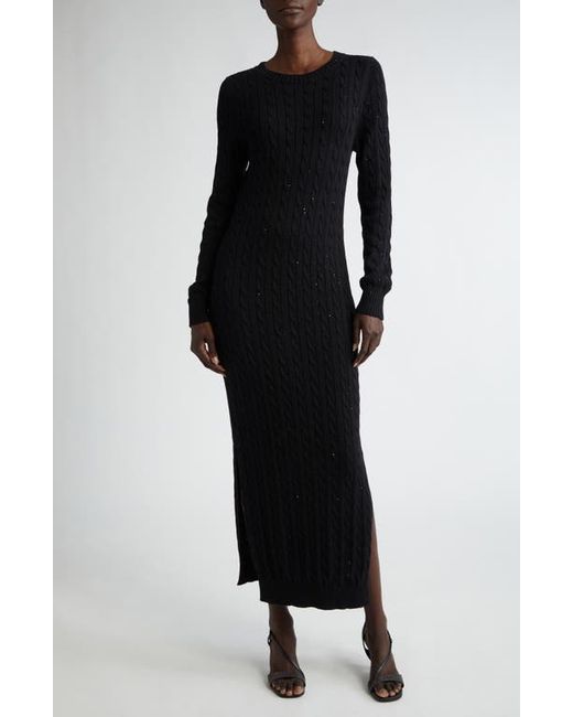 Brunello Cucinelli Sequin Long Sleeve Cable Sweater Dress