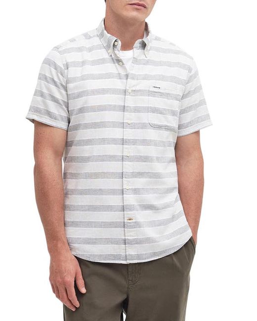 Barbour Somerby Tailored Fit Stripe Short Sleeve Linen Cotton Button-Down Shirt