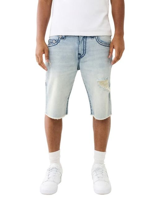 True Religion Brand Jeans Ricky Frayed Straight Leg Denim Shorts