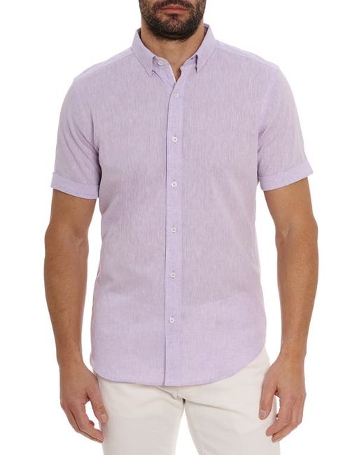 Robert Graham Palmer Tailored Fit Short Sleeve Linen Blend Button-Up Shirt