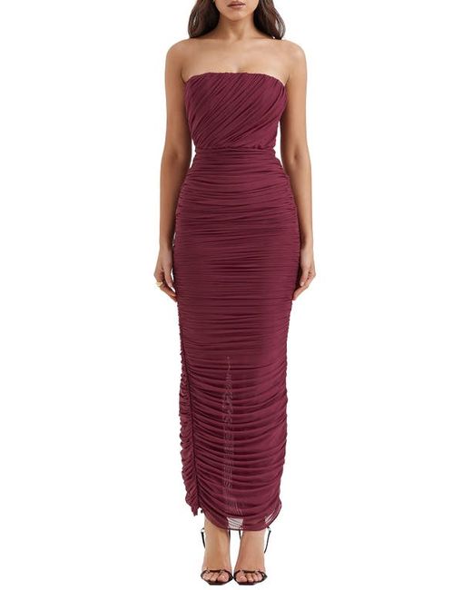 House Of Cb Gradient Strapless Ruched Mesh Gown