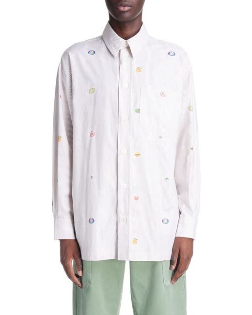 Kenzo Fruit Stickers Oversize Stripe Button-Up Shirt