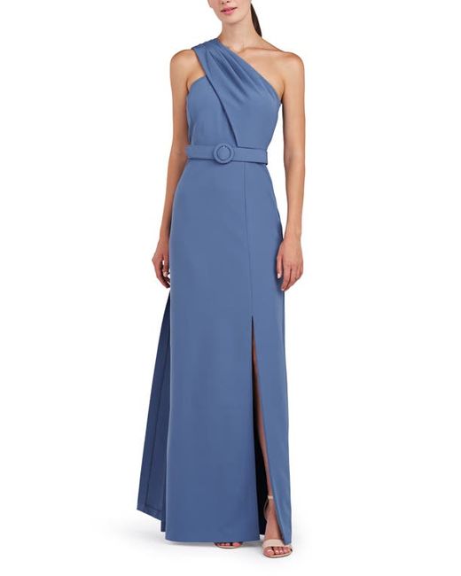 Kay Unger Bowie One-Shoulder Belted Gown