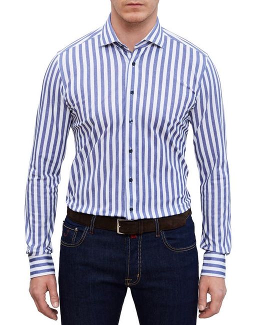 Emanuel Berg 4Flex Modern Fit Stripe Knit Button-Up Shirt