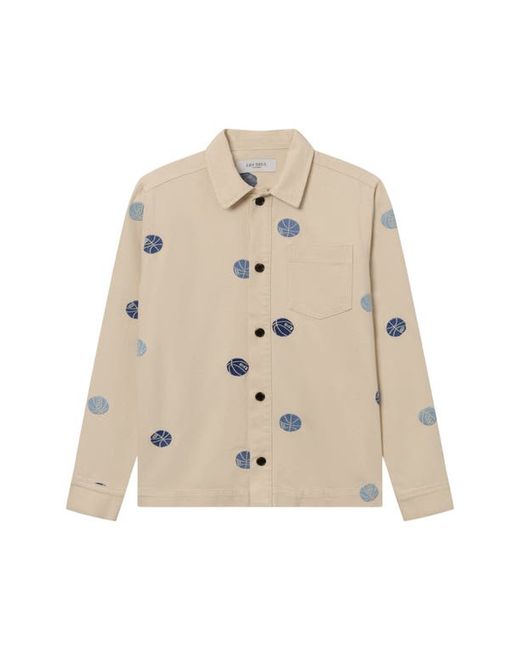 Les Deux Layton Oversize Embroidered Basketball Denim Button-Up Shirt Jacket