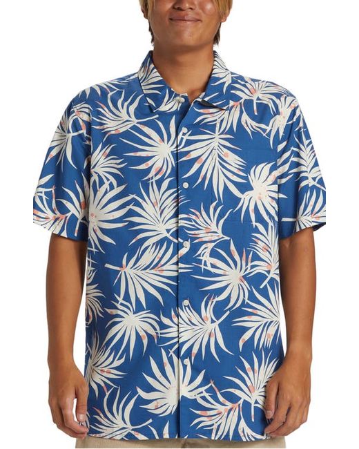 Quiksilver Beach Club Leaf Print Short Sleeve Organic Cotton Blend Button-Up Shirt