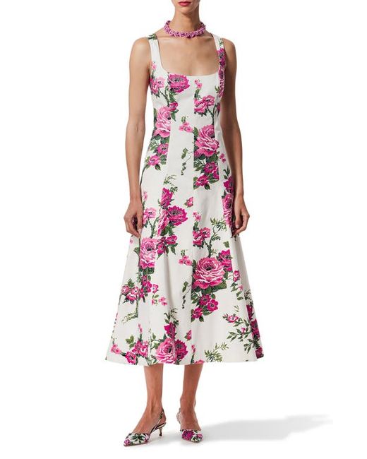 Carolina Herrera Floral Sleeveless Stretch Cotton Midi Dress