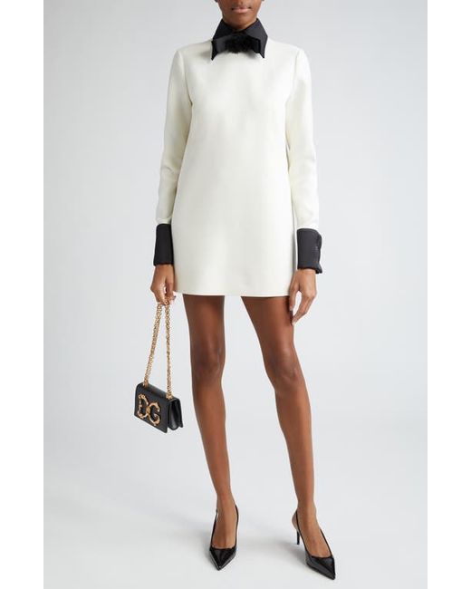 Dolce & Gabbana Contrast Trim Long Sleeve Wool Blend Shift Dress