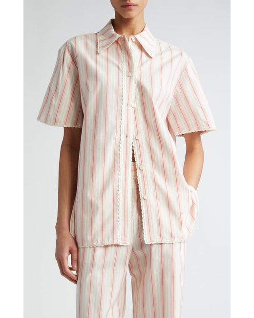 Eenk Stripe Lace Trim Button-Up Shirt