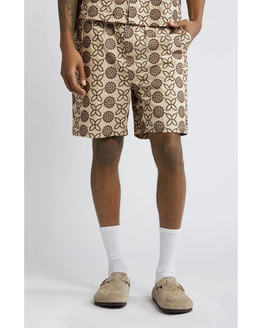 Native Youth Embroidered Cotton Shorts Brown