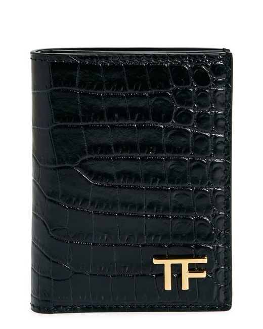 Tom Ford T-Line Croc Embossed Leather Bifold Card Case