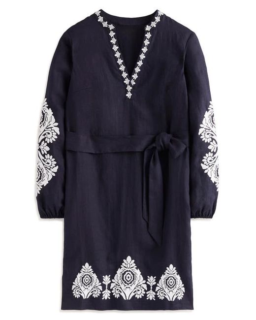Boden Cleo Embroidered Long Sleeve Linen Dress
