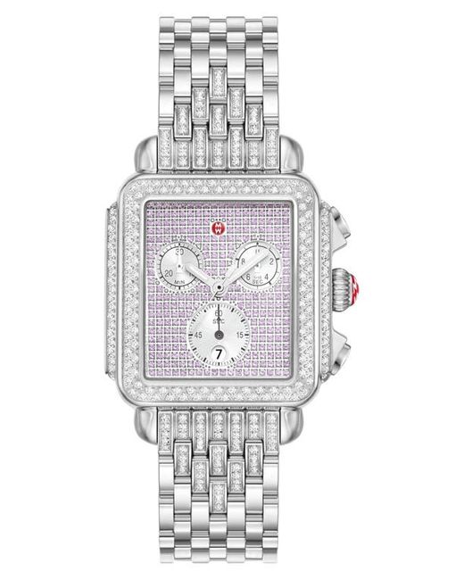 Michele Deco Diamond Pink Sapphire Bracelet Chronograph Watch 35mm