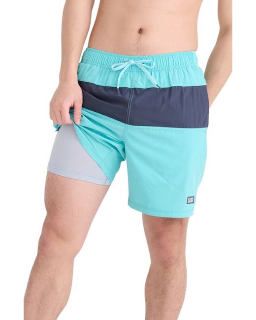 Saxx Oh Buoy Colorblock Volley Swim Trunks Turquiose/India Ink