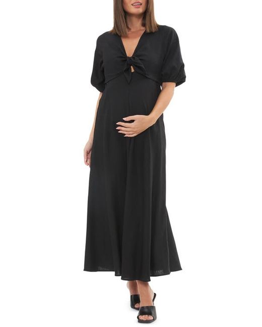 Ripe Maternity Camille Tie Front Linen Blend Maternity/Nursing Dress