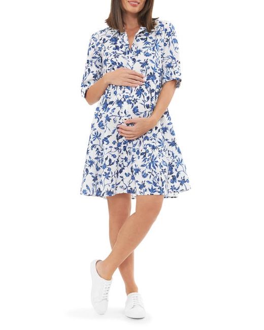 Ripe Maternity Brook Floral Maternity Shirtdress Lapis