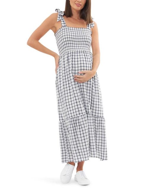 Ripe Maternity Smocked Maternity Dress White Navy
