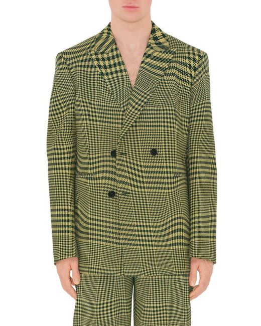 Burberry Double Breasted Warped Houndstooth Wool Blend Blazer