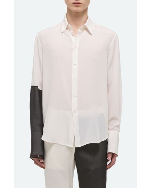 Helmut Lang Colorblocked Silk Button-Up Shirt Black Combo