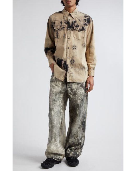Acne Studios Relaxed Fit Tie Dye Denim Button-Up Overshirt Black