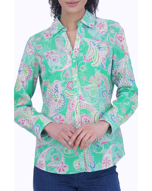 Foxcroft Mary Paisley Non-Iron Cotton Button-Up Shirt