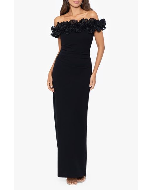 Xscape Ruffle Off the Shoulder Crepe Gown