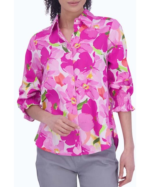 Foxcroft Oliva Floral Non-Iron Cotton Button-Up Shirt