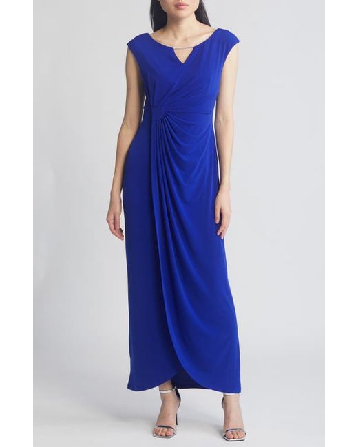 Connected Apparel Crystal Notch Side Ruched Gown